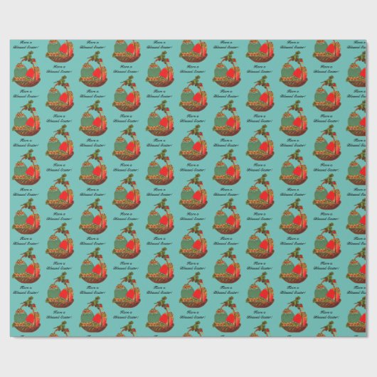 Vintager Eierkörbchen Ostern Malerei Geschenkpapier (Flach)