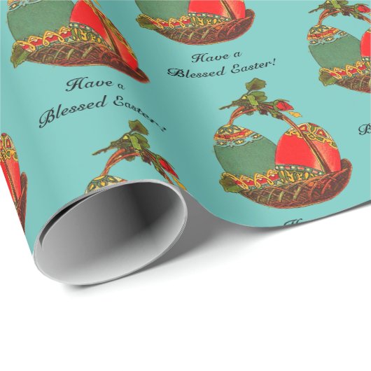 Vintager Eierkörbchen Ostern Malerei Geschenkpapier (Rolleneckpunkt)