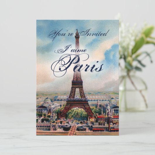 Vintager Eiffelturm Einladung (Stehend Vorderseite)