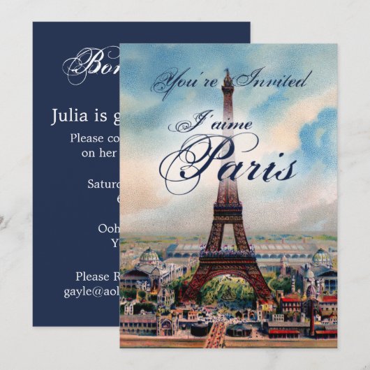 Vintager Eiffelturm Einladung (Vorne/Hinten)