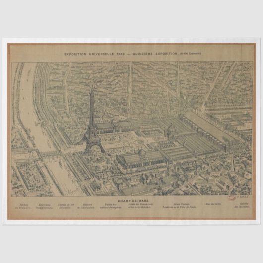 Vintager Eiffelturm Ephemera Dekoupage Ausstellung Seidenpapier (Vorderseite)