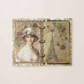 Vintager Eiffelturm & Girl - Liebe Paris Puzzle (Horizontal)