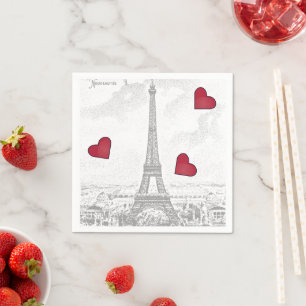 Vintager Eiffelturm - Herz Serviette