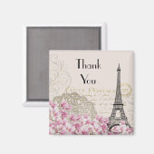 Vintager Eiffelturm mit rosa Blume Danke Magnet (Vorderseite/Rückseite)