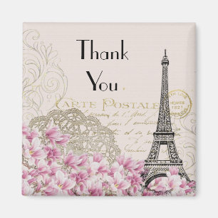 Vintager Eiffelturm mit rosa Blume Danke Magnet