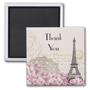Vintager Eiffelturm mit rosa Blume Danke Magnet