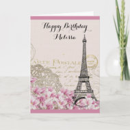 Vintager Eiffelturm mit rosa Blume Geburtstag Karte