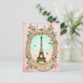 Vintager Eiffelturm mit rosa Rosen Postkarte (Stehend Vorderseite)