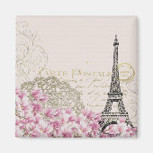 Vintager Eiffelturm mit rosa Wildblumen Magnet (Vorne)