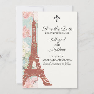 Vintager Eiffelturm Paris Blue Wedding Save The Date