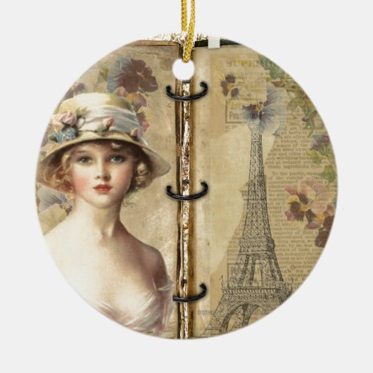 Vintager Eiffelturm Paris & Girl Keramik Ornament (Vorne)