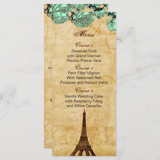 Vintager Eiffelturm Paris Hochzeitskarte Menükarte (Vorne/Hinten)