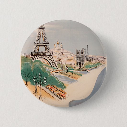 Vintager Eiffelturm Paris Luftreisewerbung Button (Vorderseite)