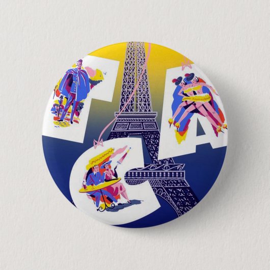 Vintager Eiffelturm Paris Luftreisewerbung Button (Vorderseite)