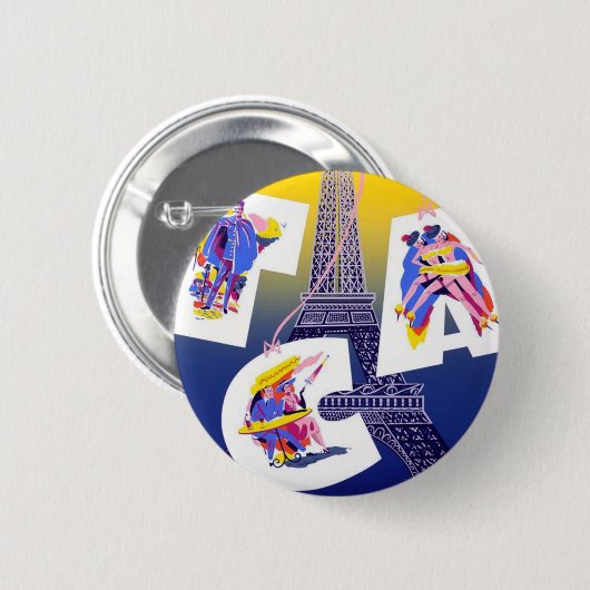 Vintager Eiffelturm Paris Luftreisewerbung Button (Vorne & Hinten)
