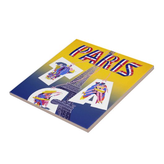 Vintager Eiffelturm Paris Luftreisewerbung Fliese (Seite)
