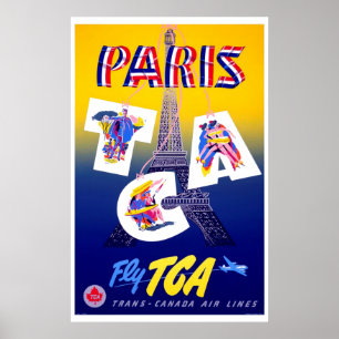 Vintager Eiffelturm Paris Luftreisewerbung Poster