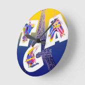 Vintager Eiffelturm Paris Luftreisewerbung Runde Wanduhr (Winkel)