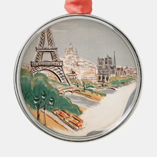 Vintager Eiffelturm Paris Luftreisewerbung Silbernes Ornament