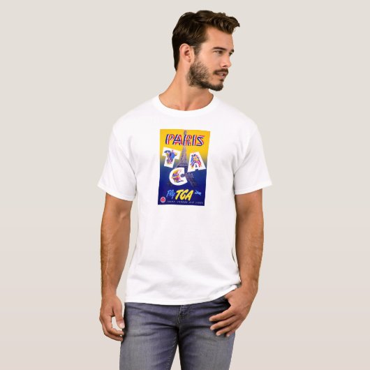 Vintager Eiffelturm Paris Luftreisewerbung T-Shirt (Vorne ganz)