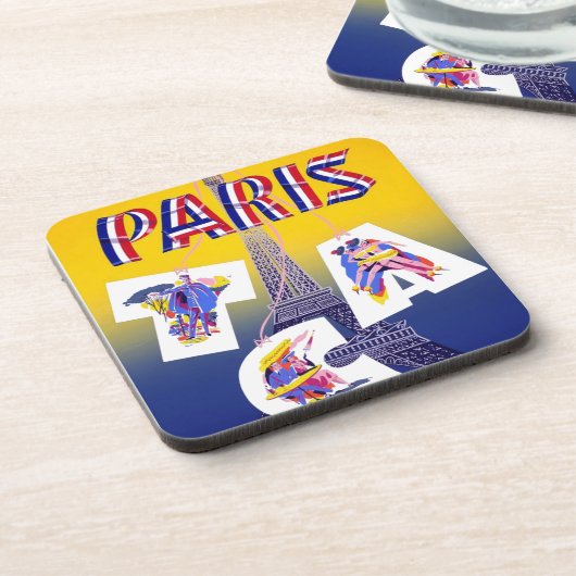 Vintager Eiffelturm Paris Luftreisewerbung Untersetzer (Linke Seite)