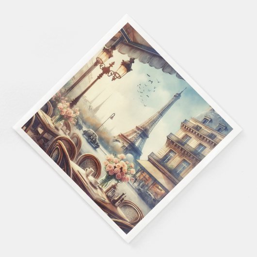 Vintager Eiffelturm Paris Malerei Serviette (Ecke)