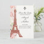 Vintager Eiffelturm Paris Pink Wedding Save The Date (Stehend Vorderseite)