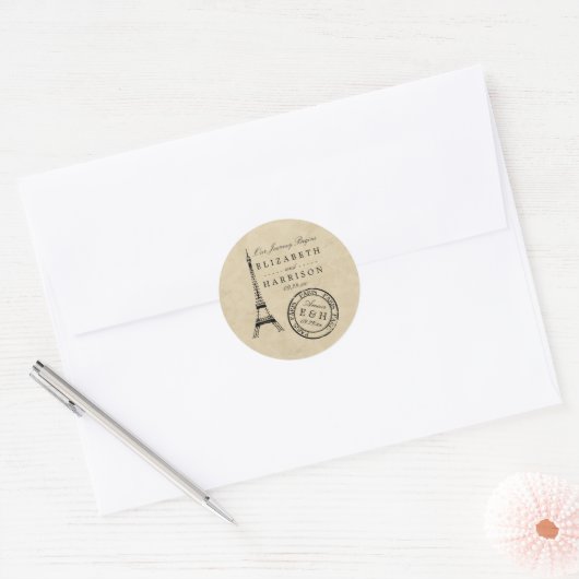 Vintager Eiffelturm Paris Postmark Gastgeschenk Ho Runder Aufkleber (Umschlag)