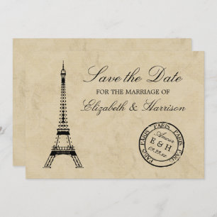 Vintager Eiffelturm Paris Postmark Save the Date