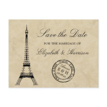 Vintager Eiffelturm Paris Postmark Save the Date