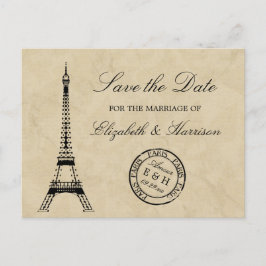 Vintager Eiffelturm Paris Postmark Save the Date Ankündigungspostkarte