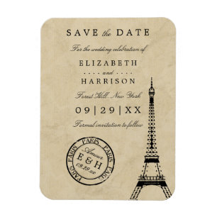 Vintager Eiffelturm Paris Postmark Save the Date Magnet