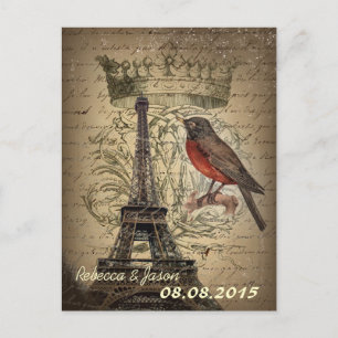 Vintager Eiffelturm Paris Wedding retten das Datum Ankündigungspostkarte