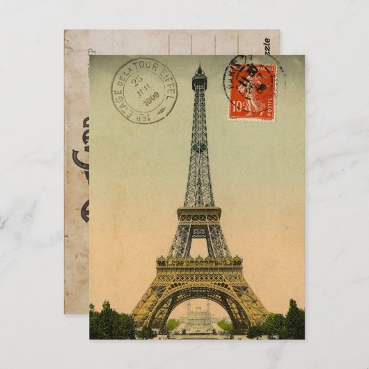 Vintager Eiffelturm Postkarte (Vorne/Hinten)