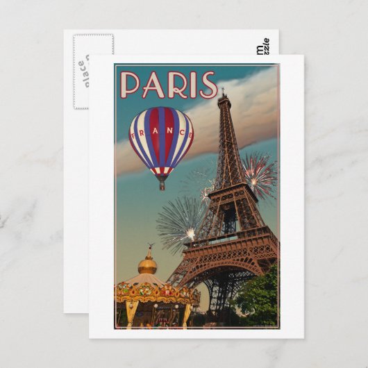 Vintager Eiffelturm Postkarte (Vorne/Hinten)