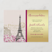 Vintager Eiffelturm Rosa Blüten Gold Burgund Begleitkarte (Vorderseite)