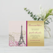 Vintager Eiffelturm Rosa Blüten Gold Burgund Begleitkarte (Stehend Vorderseite)