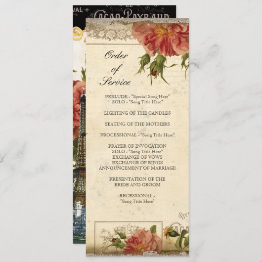 Vintager Eiffelturm Rose Einladung (Vorne/Hinten)