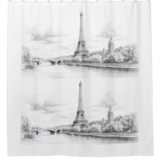 Vintager Eiffelturm, Skizze Duschvorhang (Vorderseite)