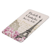Vintager Eiffelturm und rosa Blume Hochzeit STD Magnet (Linke Seite)