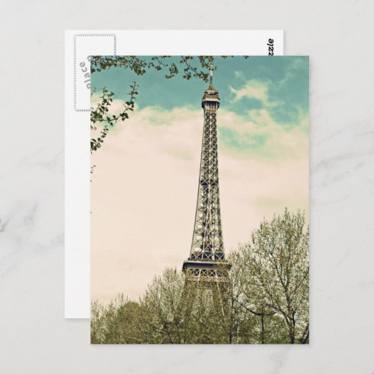 Vintager Eiffelturm V1 Postkarte (Vorne/Hinten)