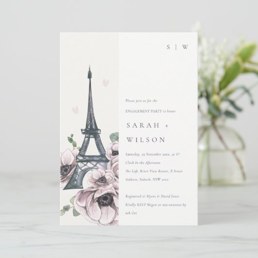 Vintager Eiffelturm Verlobung Einladung (Stehend Vorderseite)