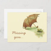 Vintager einsamer Frosch mit Schirm Vermisst Sie Postkarte (Vorne/Hinten)