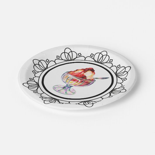 Vintager Eiscreme-Sundrot Pappteller (Schrägansicht)