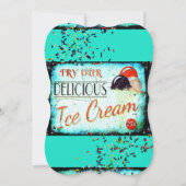 Vintager Eisdielen mit türkisfarbenem Schild Einladung (Vorderseite)