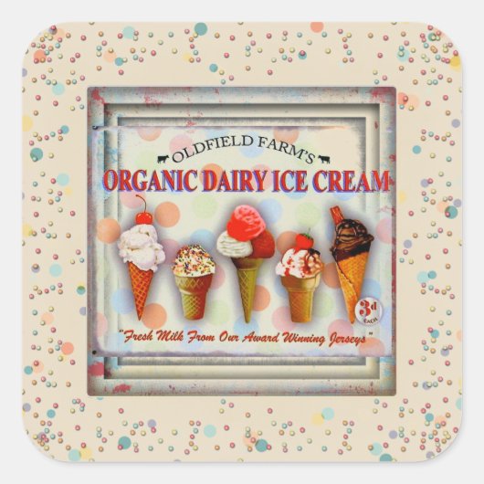 Vintager Eiskonus signiert niedliche Sprinklen Quadratischer Aufkleber (Vorderseite)