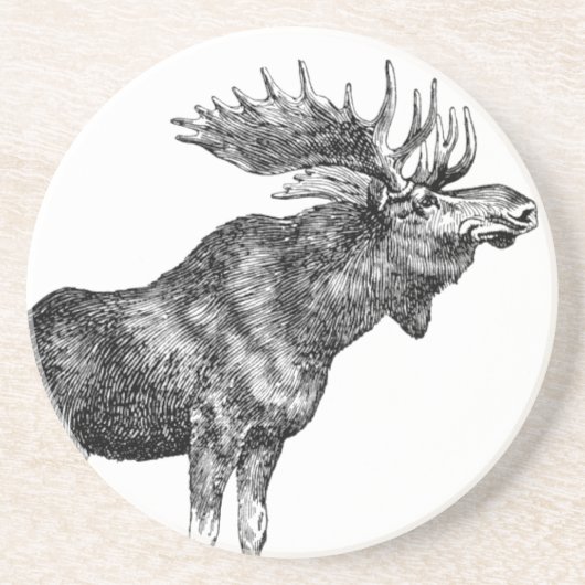 Vintager Elch Sandstein Untersetzer (Vorne)