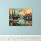 Vintager Elchsee-Hütte Herbst Blätter 32x24 Leinwanddruck (Insitu (Holzboden))