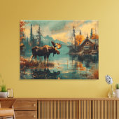 Vintager Elchsee-Hütte Herbst Blätter 32x24 Leinwanddruck (Insitu (Wohnzimmer))