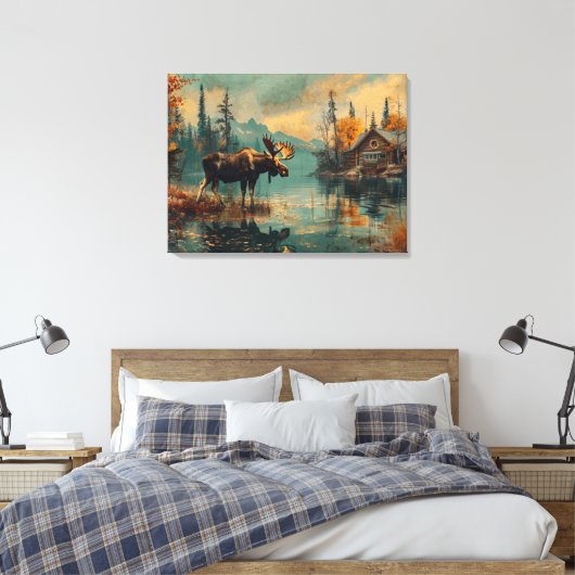 Vintager Elchsee-Hütte Herbst Blätter 32x24 Leinwanddruck (Insitu (Schlafzimmer))